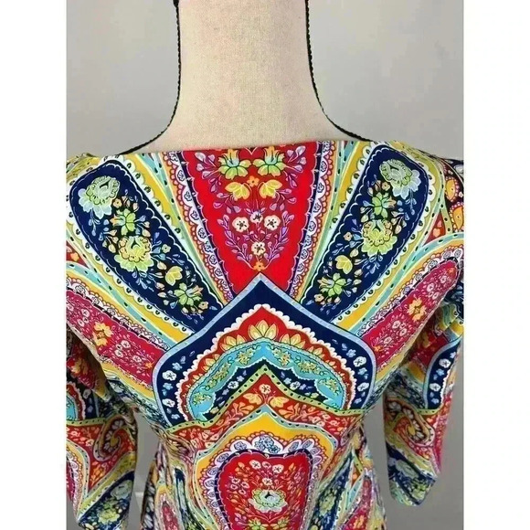 J. Mclaughlin Geometric Catalina Cloth Blouse S Colorful 3/4 Sleeve Spandex - Picture 8 of 12
